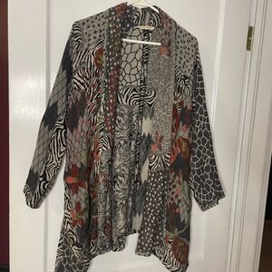 Soft Surroundings Art To Wear‎ Bohemian Open Front Cardigan PS/PM embroirdered